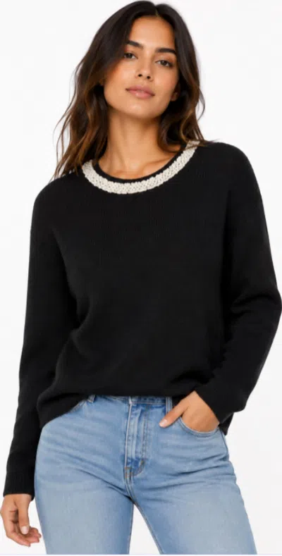 Drew Aurora Jewel Long Sleeve Crew Sweater In Black/ivory In Animal Print