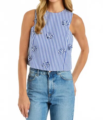Drew Avana Stripe 3d Floral Top In Blue