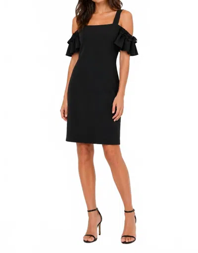 Drew Cold Shoulder Ruffle Sleeve Dress In Black