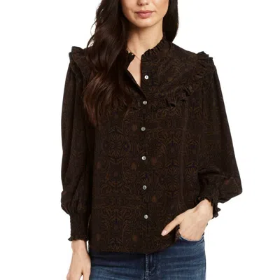 Drew Dawn Ruffle Blouse In Navy In Brown