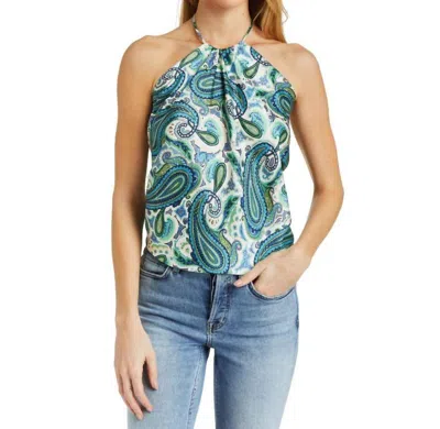 Drew Drake Silky Satin Top In Torquoise In Multi