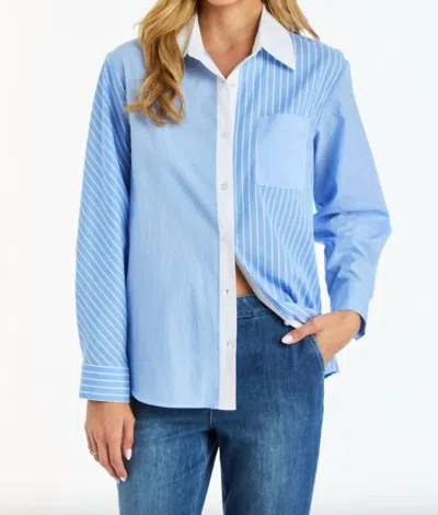 Drew Gia Stripe Button Down Shirt In Sky In Blue