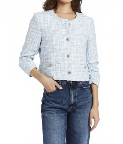 Drew Halo Tweed Jacket In Sky In Blue