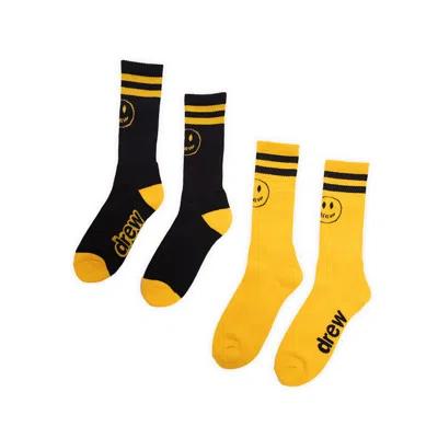 Pre-owned Drew House Mascot Stripe Socks (pack Of 2) In Black/golden Yellow