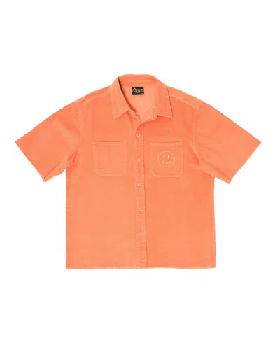 Pre-owned Drew House Men's  Short Sleeve Corduroy Shirt In Peach In Orange
