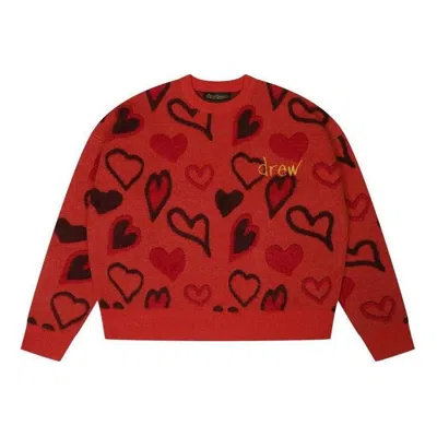 Drew House Scribble Hearts Sweater 'orange' In Red