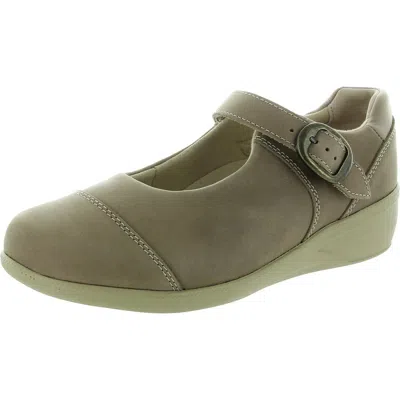 Drew Jillian Womens Buckle Leather Flat Shoes In Grey