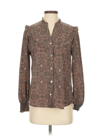 Pre-owned Drew Long Sleeve Blouse In Brown