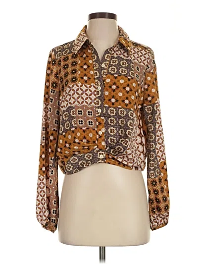Pre-owned Drew Long Sleeve Blouse In Brown