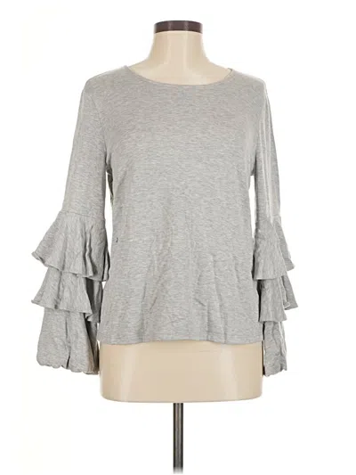 Pre-owned Drew Long Sleeve Top Gray Ruffles Neckline Tops