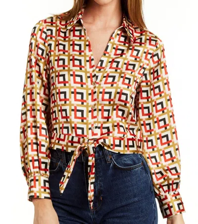 Drew Lottie Printed Tie Front Blouse In Retro In Multi