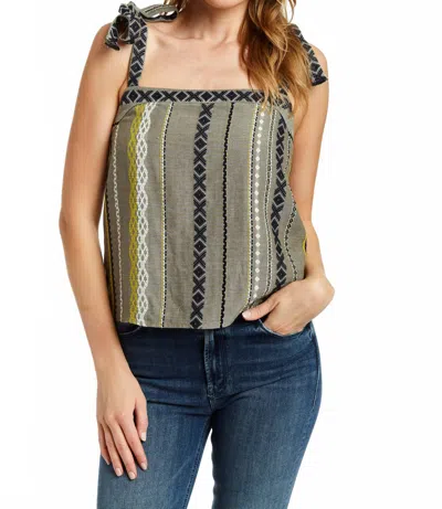 Drew Lucia Shoulder Tie Gauze Stripe Tank In Sage In Multi