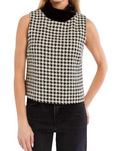 Drew Marisol Fur Top In Black/white Houndstooth In Multi