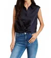 Drew Natalie Satin Top In Navy In Blue