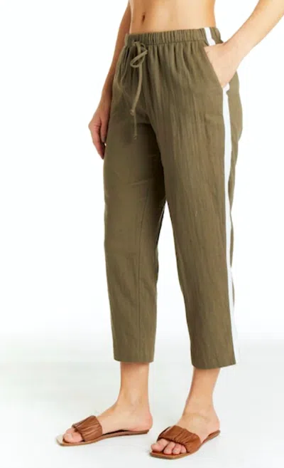 Drew Paula Side Stripe Crop Pant In Olive In Green