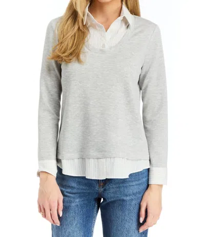 Drew Quinn Layered Long Sleeve Top In White In Gray
