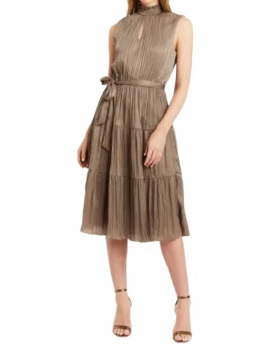 Drew Samantha Pleated Midi Dress In Bronze In Beige