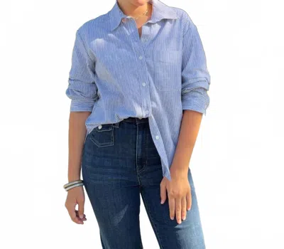 Drew Scottie Button Down Shirt In Navy White Stripe In Blue