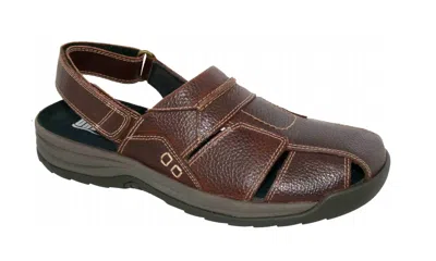 Drew Shoes Men's Barcelona Sandal In Dark Brown Pebbled Leather