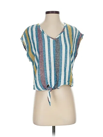 Pre-owned Drew Short Sleeve Top Blue Plunge Neckline Tops