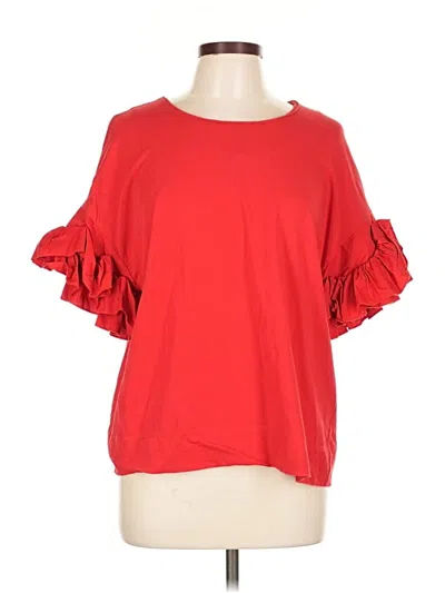 Pre-owned Drew Short Sleeve Top Red Ruffles Neckline Tops