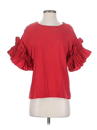 Pre-owned Drew Short Sleeve Top Red Ruffles Neckline Tops