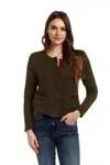 DREW TRACY RIBBON TRIM CARDIGAN IN ARMY