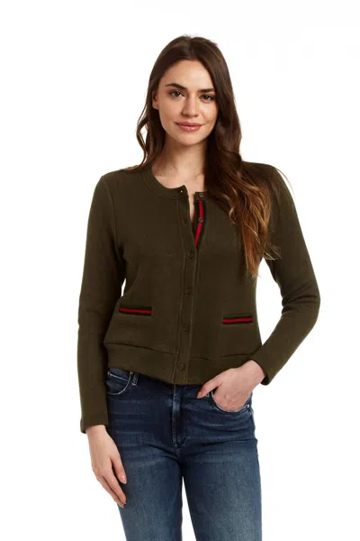 Drew Tracy Ribbon Trim Cardigan In Army In Green