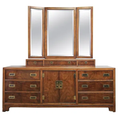 Pre-owned Drexel 1960's Campaigner Style  Dynasty Triple Dresser And Mirror In Brown
