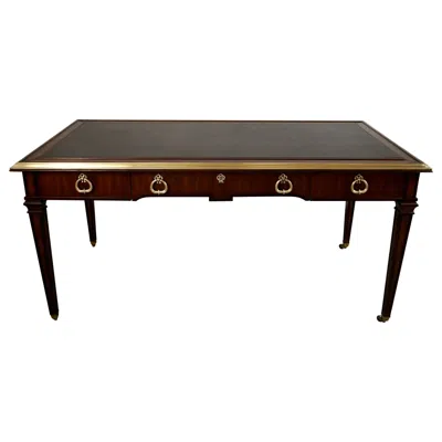 Pre-owned Drexel 1960's Hollywood Regency Leather Writing Desk By Slight Furniture In Brown