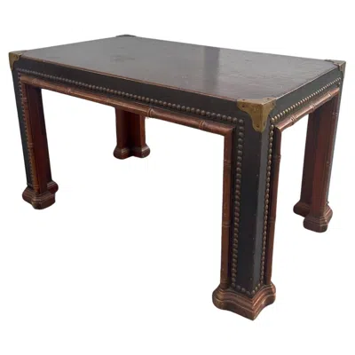 Pre-owned Drexel 1960s  Faux Bamboo Leather Wrapped Parsons Table In Black