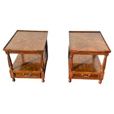 Pre-owned Drexel 1970s  Double Tier One Drawer Nightstands Or End Tables In Brown