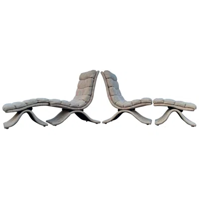 Pre-owned Drexel 1980s Postmodern  Scoop Lounge Chair & Foot Stool-a Pair In Gray
