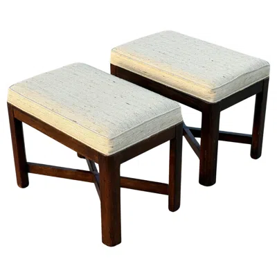 Pre-owned Drexel A Pair Of Classic X Base Upholstered Benches By  Heritage Ca' 1960's In Brown