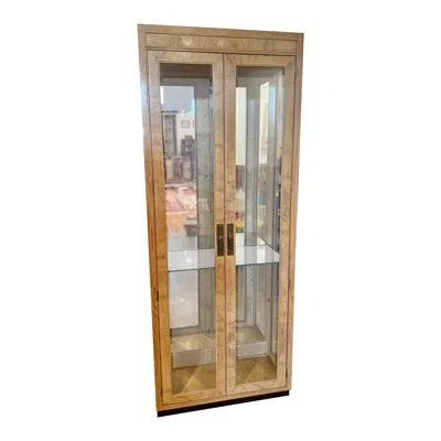 Pre-owned Drexel American Mid Century Modern Olive Wood Glass & Mirror Bookcase By Heritage Light In Brown