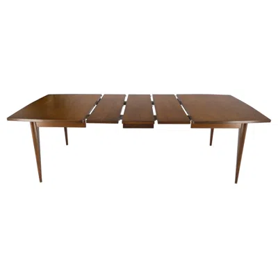 Pre-owned Drexel American Walnut Danish Modern Style Boat Shape Dining Table W/ 3 Leaves Mint In Brown