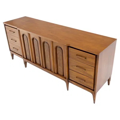 Pre-owned Drexel American Walnut Mid-century Modern Double Doors 9 Drawers Dresser Credenza Mint! In Brown