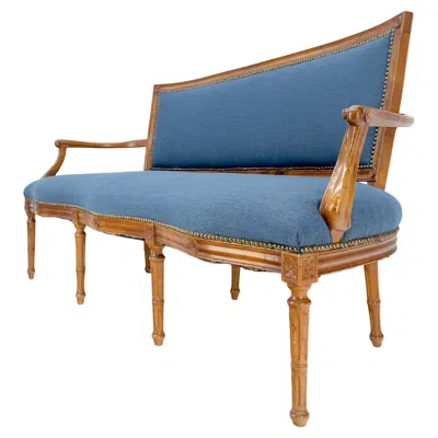 Pre-owned Drexel Antique French Louis Xv Style Blue Upholstery Light Walnut Frame Sofa Mint