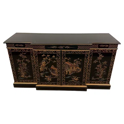 Pre-owned Drexel Black Lacquer Hand Painted Chinoiserie Credenza From  Heritage