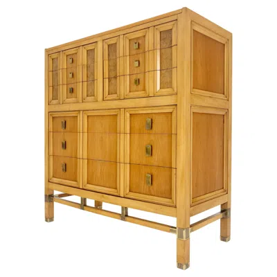 Pre-owned Drexel Burl Wood Panel Brass Birch 7 Drawer Mid Century Modern High Boy Dresser Mint! In Brown