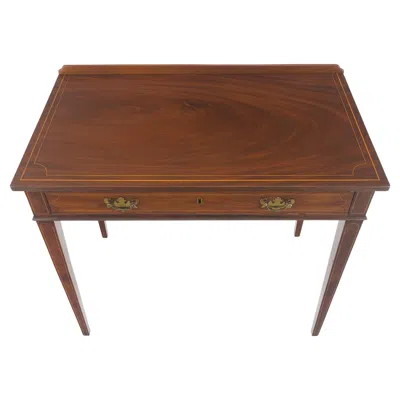 Pre-owned Drexel C.1880s Fine One Drawer Inlayed Solid Crotch Mahogany Top Console Table Mint! In Brown