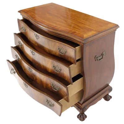 Pre-owned Drexel Carved Ball And Claw Feet Flame Mahogany Book Matched Dresser Bachelor Chest In Red