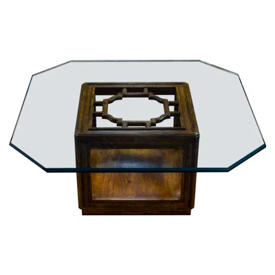 Pre-owned Drexel Chinoiserie Oak Cube Coffee Table W/glass Top Sketchbook Collection By  In Brown