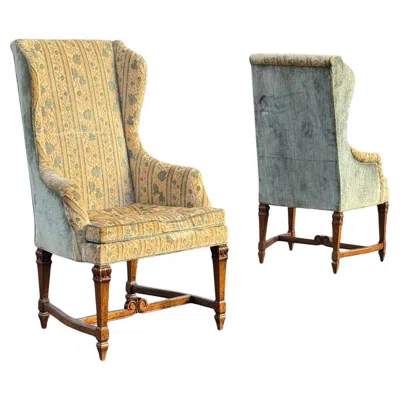 Pre-owned Drexel Chippendale Winged Back Pair Of Arm Chairs By Heritage In Brown