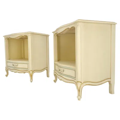 Pre-owned Drexel Country French Off White Beige Gold Blue One Drawer End Tables Night Stands Mint