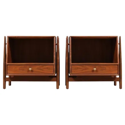 Pre-owned Drexel Expertly Restored - Kipp Stewart "declaration" Walnut Nightstands By  In Brown