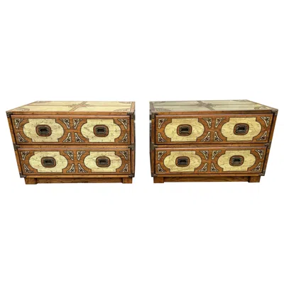 Pre-owned Drexel Fabulous Pair  Campaign Chest Oxford Square Mid-century Modern In Brown