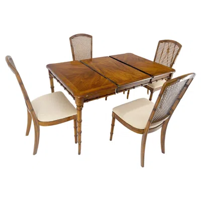 Pre-owned Drexel Faux Bamboo Compact Dining 34x34 Game Table 1 Leaf 4 Chairs Set Mint! In Brown