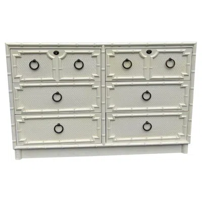 Pre-owned Drexel Faux Bamboo Dresser Cabinet With Brass Hardware Boho Chic Coastal Styles In Gray