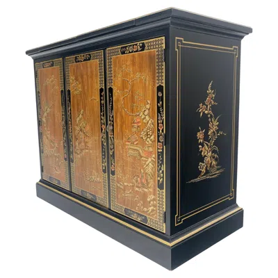Pre-owned Drexel Flip Top Serving Sideboard Bar On Wheels Chinoiserie Style Black Lacquer